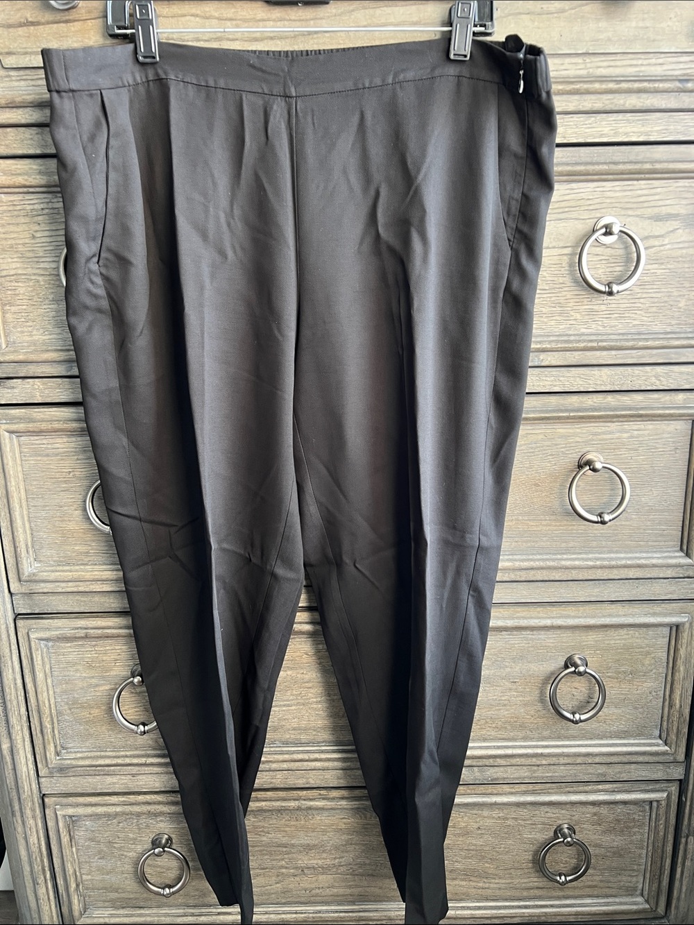 Eileen Fisher Black Tencel Tapered Ankle Relaxed Dress Pants w/ Side Zip PL